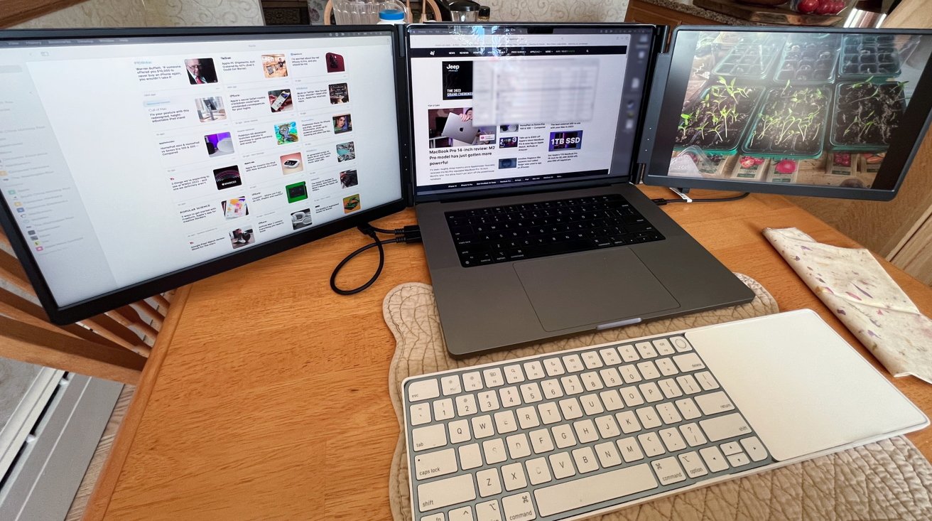 The wide reach of the Monduo 16-inch Pro Duo Display may be better enjoyed with an extra keyboard. 